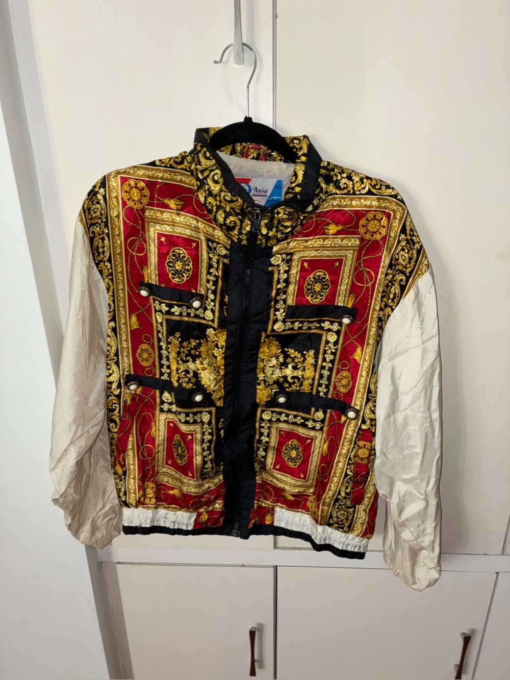 Ornate Red & Cream Bomber Jacket with Gold Baroque Trim